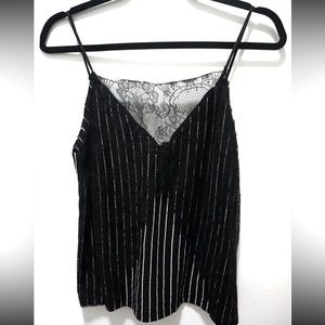 Zara Womens Lace Stripe Black White Cami Slip Top V-Neck Medium